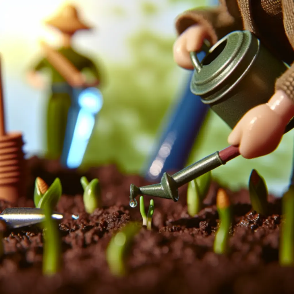 Demonstracja sadzenia i podlewania roślin na grządce w My Time at Portia